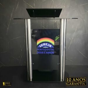 Púlpito de Acrílico Preto Davi com Aço Inox 304