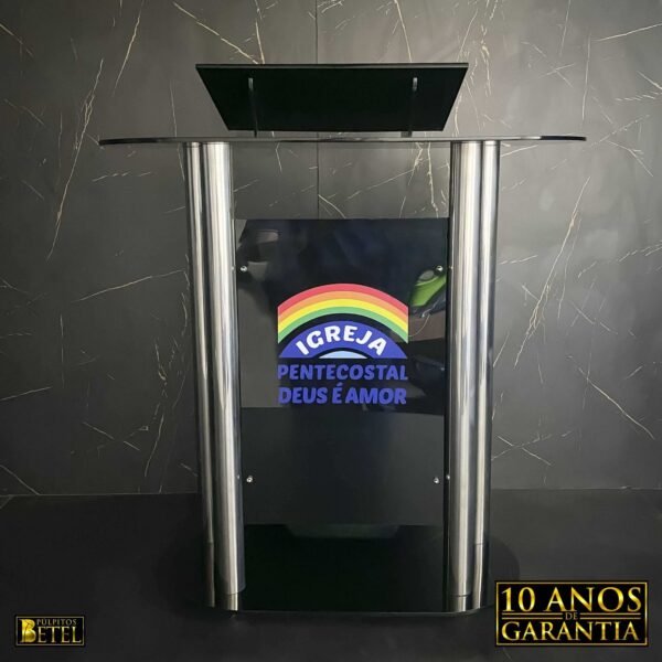 Púlpito de Acrílico Preto Davi com Aço Inox 304