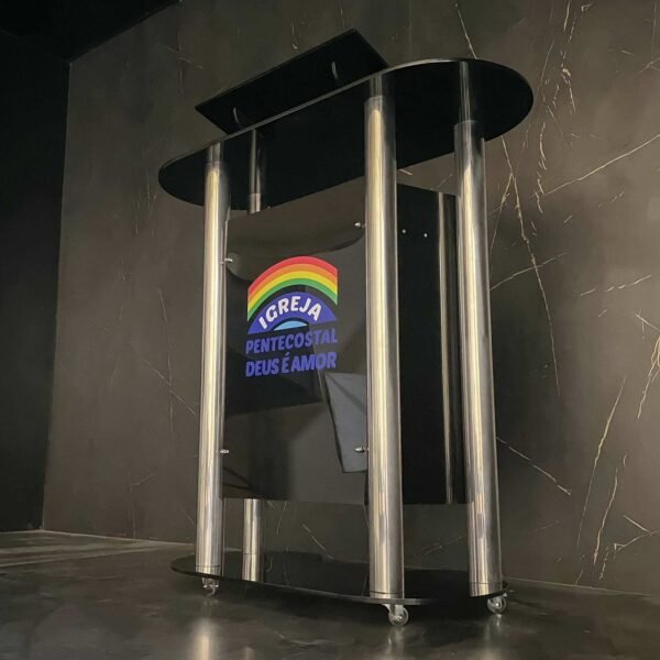Púlpito de Acrílico Preto Davi com Aço Inox 304 - Imagem 2