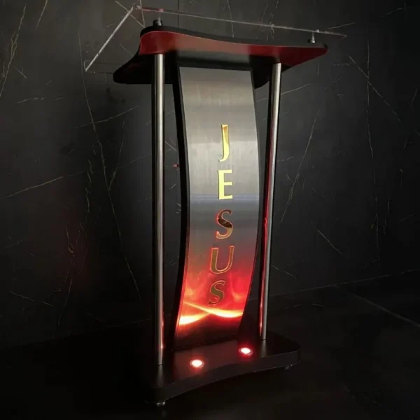 Púlpito de Madeira Marcos com Aço Inox com Logomarca e LED - Imagem 3