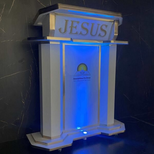 Púlpito de Madeira Josué com Logomarca e Led - Imagem 2