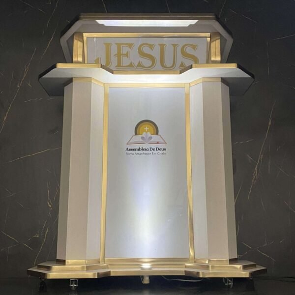 Púlpito de Madeira Josué com Logomarca e Led - Imagem 4