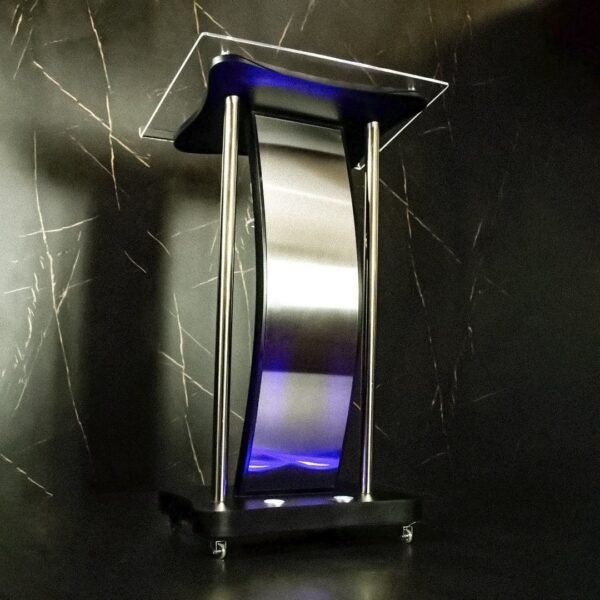Púlpito de Madeira Marcos com Aço Inox com Logomarca e LED